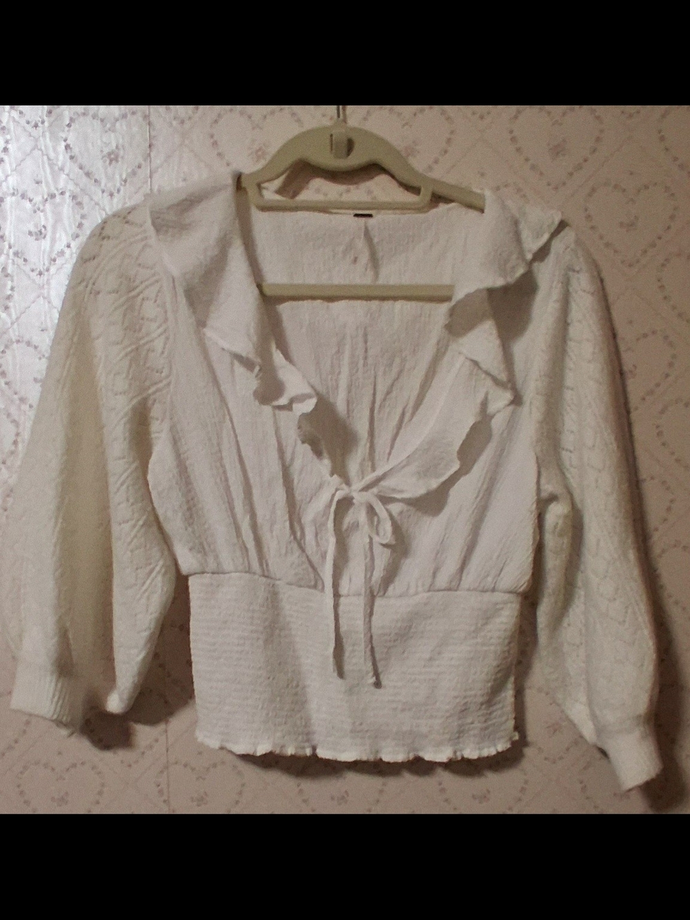 Free People White Ruffle Tie-Front Smocked Waist Blouse